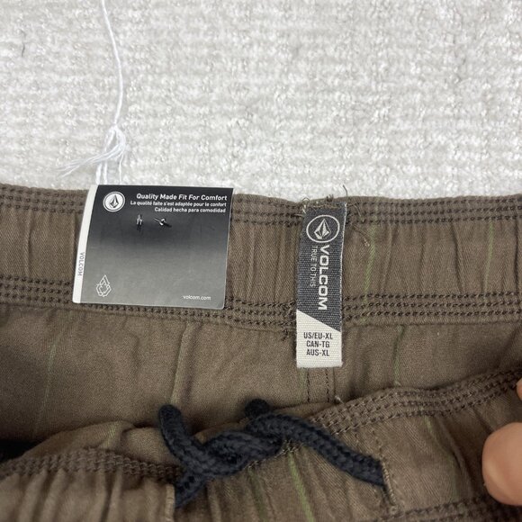 NWT Volcom Psychstone Trousers Brown / Green Lines Elastic Waist Pants Men's XL - Picture 5 of 11